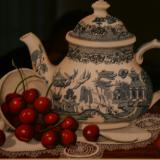Blue Willow Teapot with Cherries SOLD
